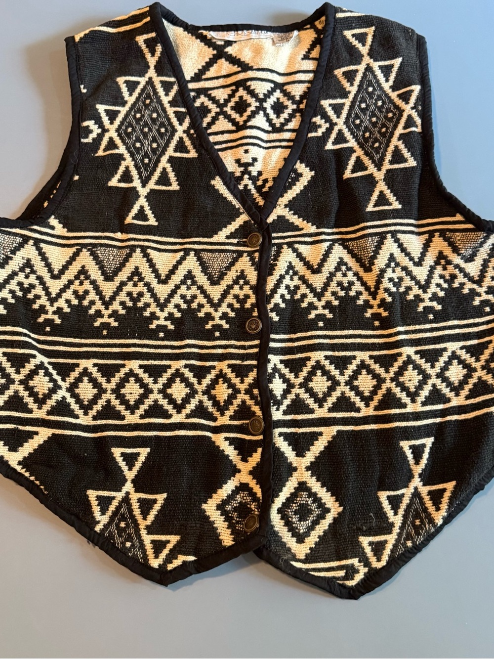 Source Unknown Black & Cream Aztec Knit Vest
